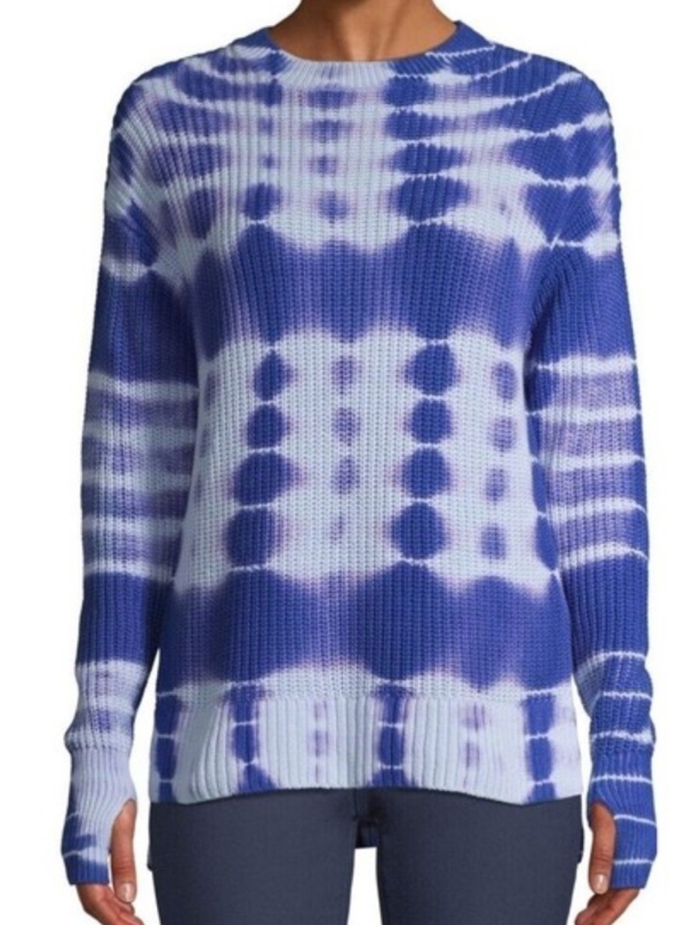 CUTE!! women’s tie dyed crewneck sweater w finger hole. Size XL Purple/lavender
